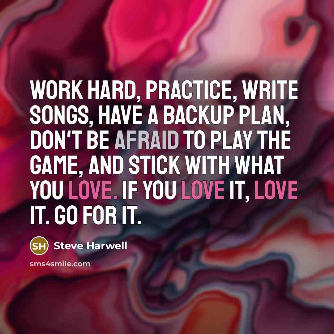 “Work hard, practice, write songs, have a backup plan, don't be afraid to play the game, and stick with what you love. If you love it, love it. Go for it.” quote by Steve Harwell