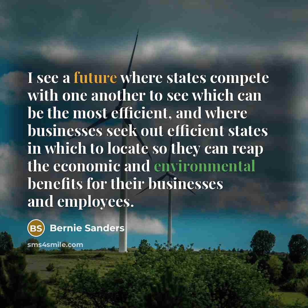 “I see a future where states compete with one another to see which can be the most efficient, and where businesses seek out efficient states in which to locate so they can reap the economic and environmental benefits for their businesses and employees.” quote by Bernie Sanders