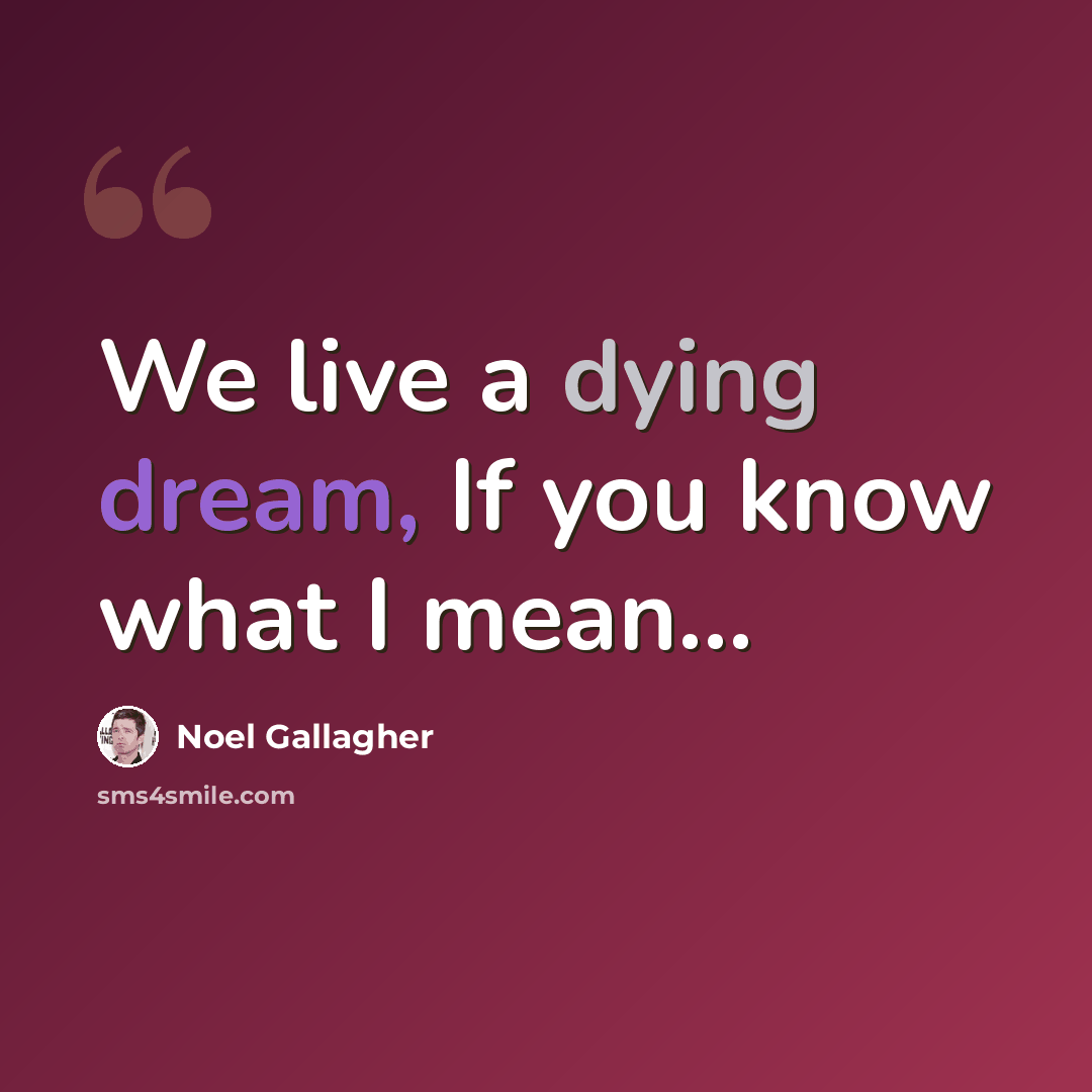 “We live a dying dream, If you know what I mean...” quote by Noel Gallagher