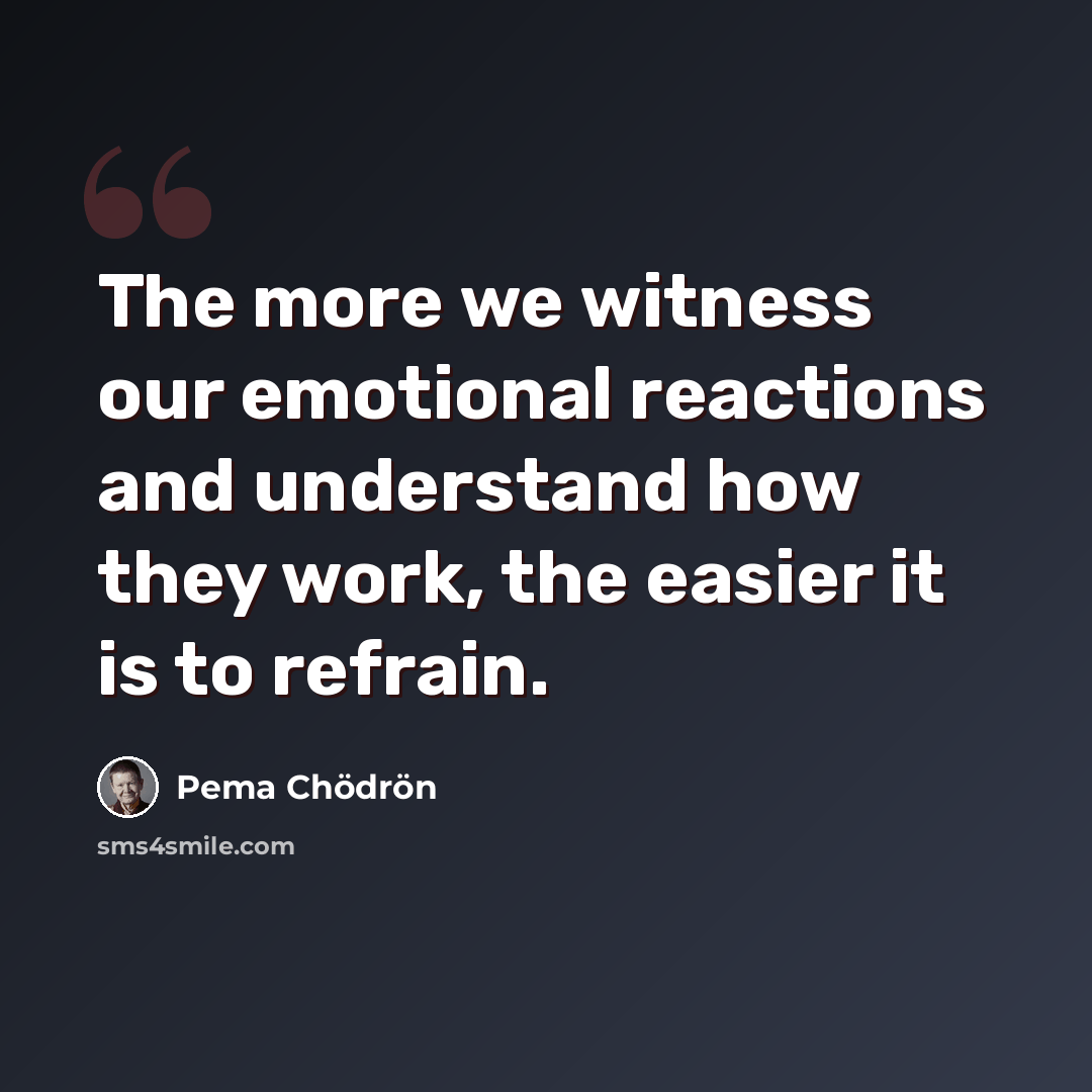 “The more we witness our emotional reactions and understand how they work, the easier it is to refrain.” quote by Pema Chodron