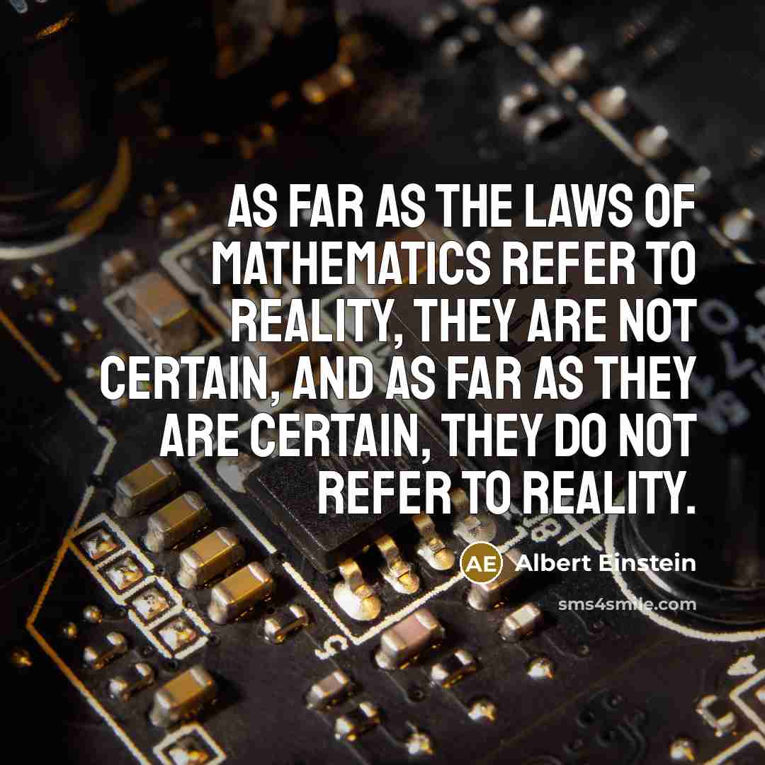 “As far as the laws of mathematics refer to reality, they are not certain, and as far as they are certain, they do not refer to reality.” quote by Albert Einstein