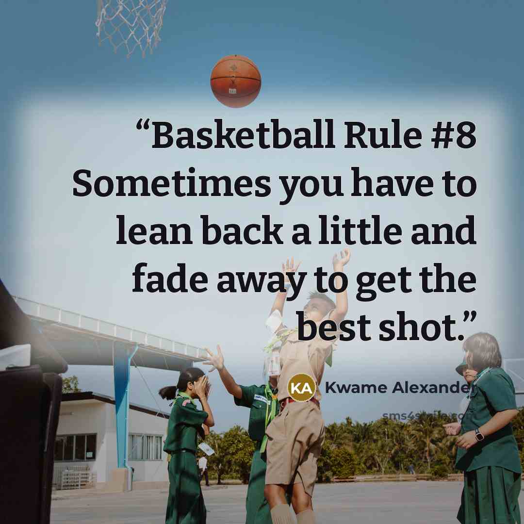 “Basketball Rule #8 Sometimes you have to lean back a little and fade away to get the best shot.” quote by Kwame Alexander