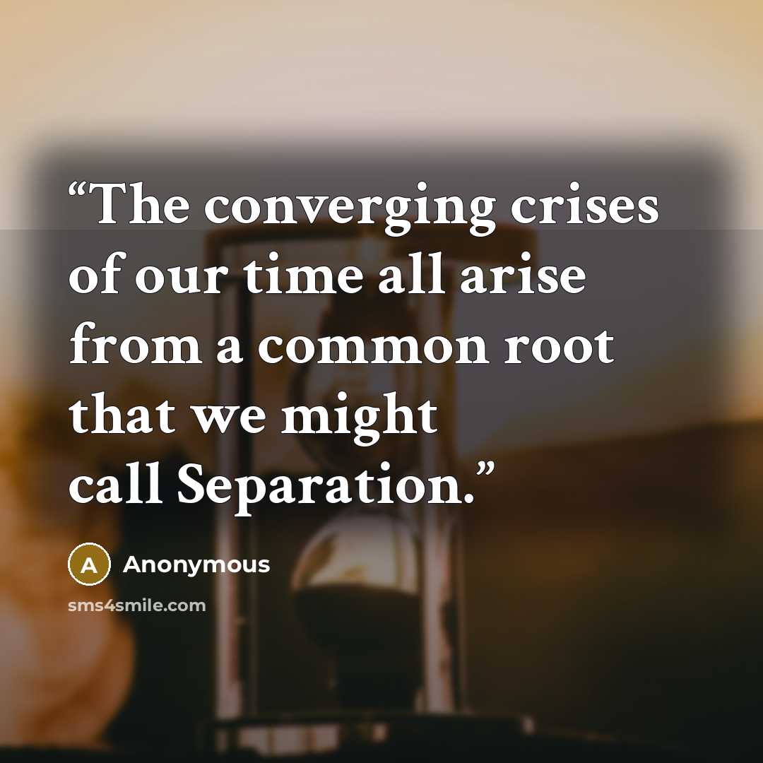 “The converging crises of our time all arise from a common root that we might call Separation.” quote by Anonymous