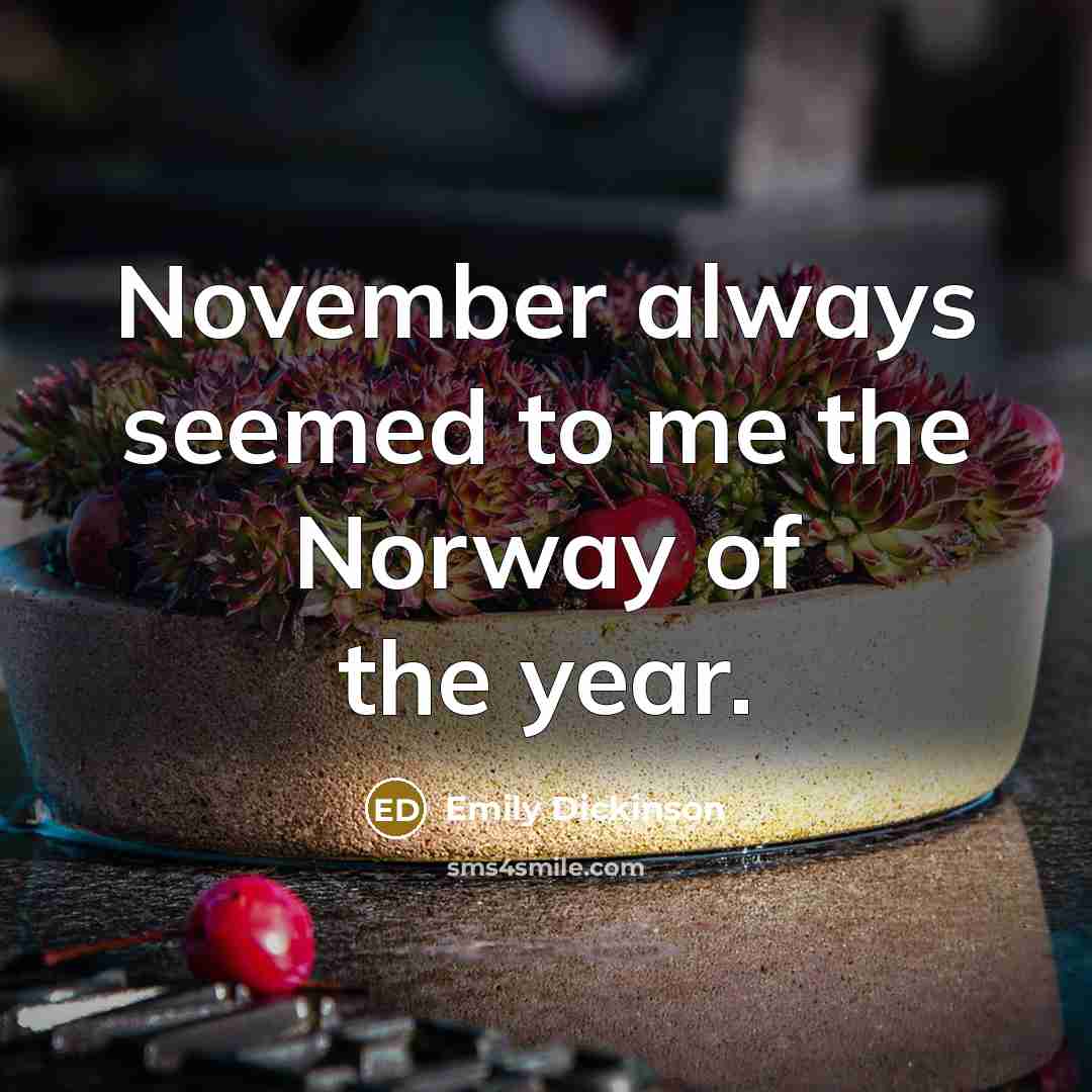 “November always seemed to me the Norway of the year.” quote by Emily Dickinson