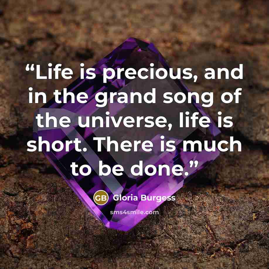 “Life is precious, and in the grand song of the universe, life is short. There is much to be done.” quote by Gloria Burgess