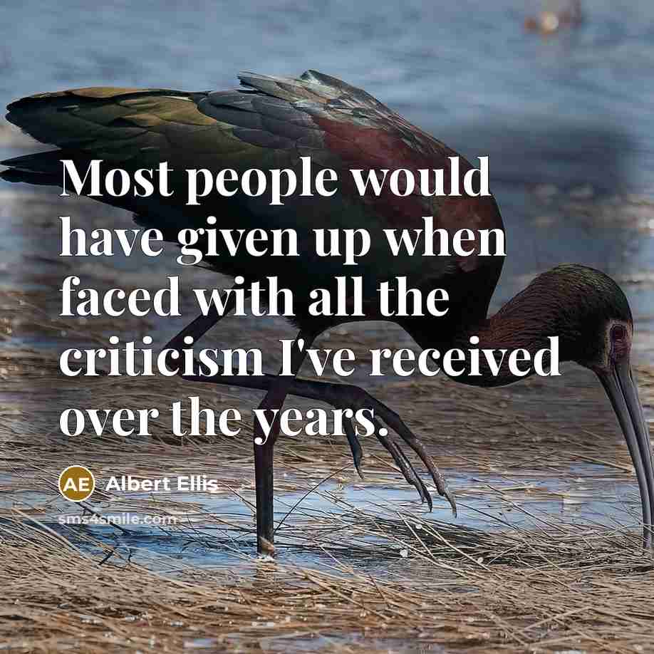 “Most people would have given up when faced with all the criticism I've received over the years.” quote by Albert Ellis