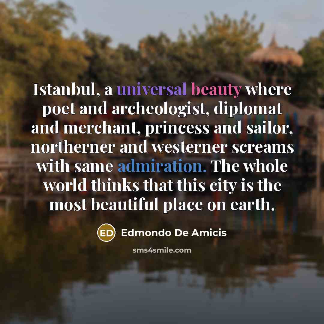 “Istanbul, a universal beauty where poet and archeologist, diplomat and merchant, princess and sailor, northerner and westerner screams with same admiration. The whole world thinks that this city is the most beautiful place on earth.” quote by Edmondo De Amicis