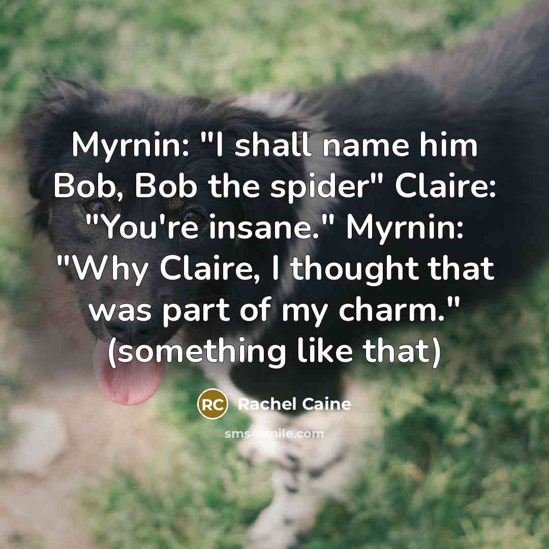 “Myrnin: "I shall name him Bob, Bob the spider" Claire: "You're insane." Myrnin: "Why Claire, I thought that was part of my charm." (something like that)” quote by Rachel Caine