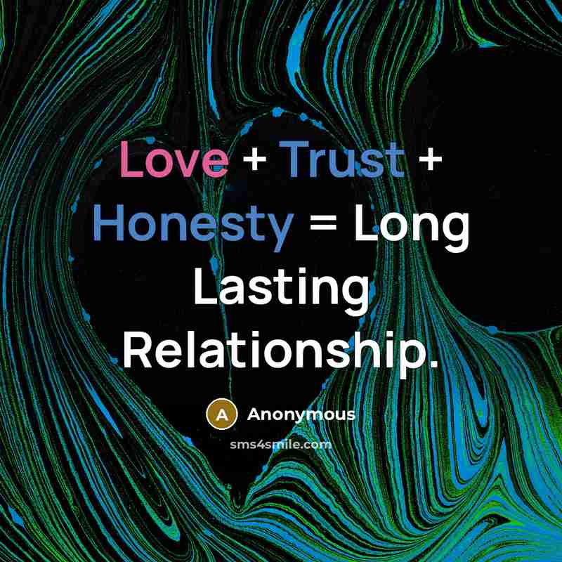 “Love + Trust + Honesty = Long Lasting Relationship.” quote by Anonymous
