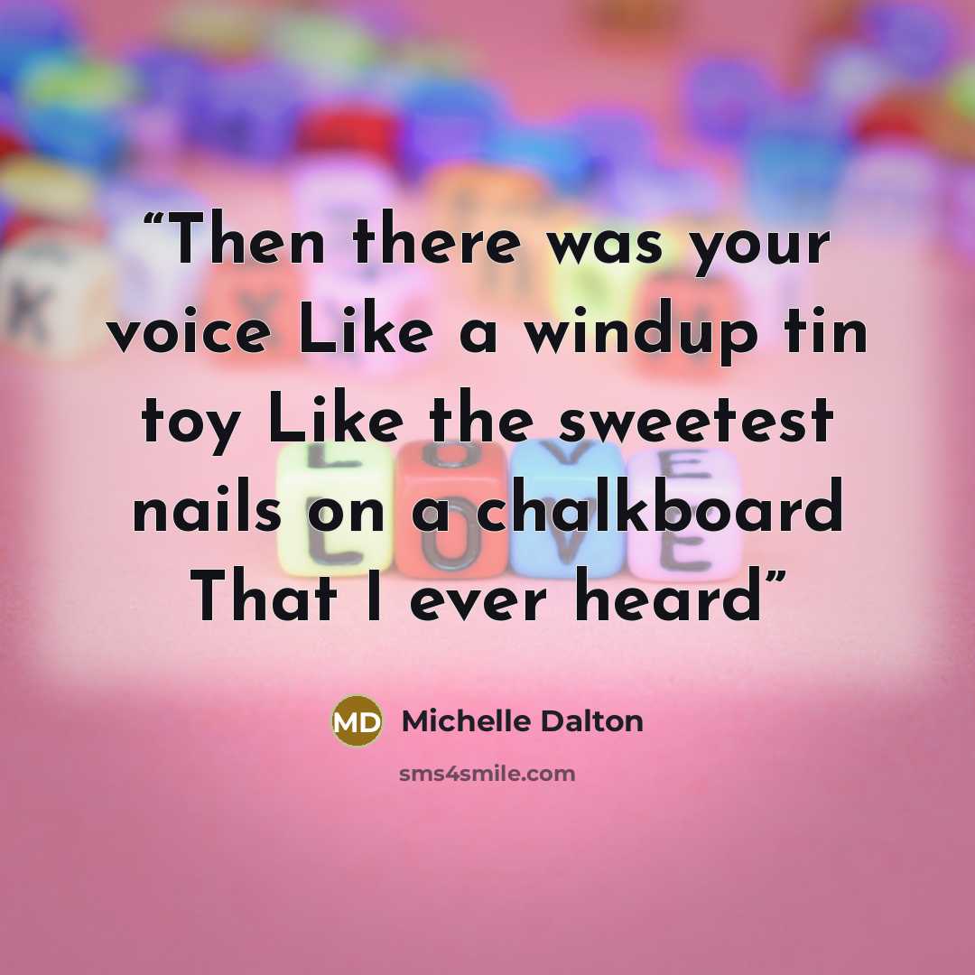 “Then there was your voice Like a windup tin toy Like the sweetest nails on a chalkboard That I ever heard” quote by Michelle Dalton