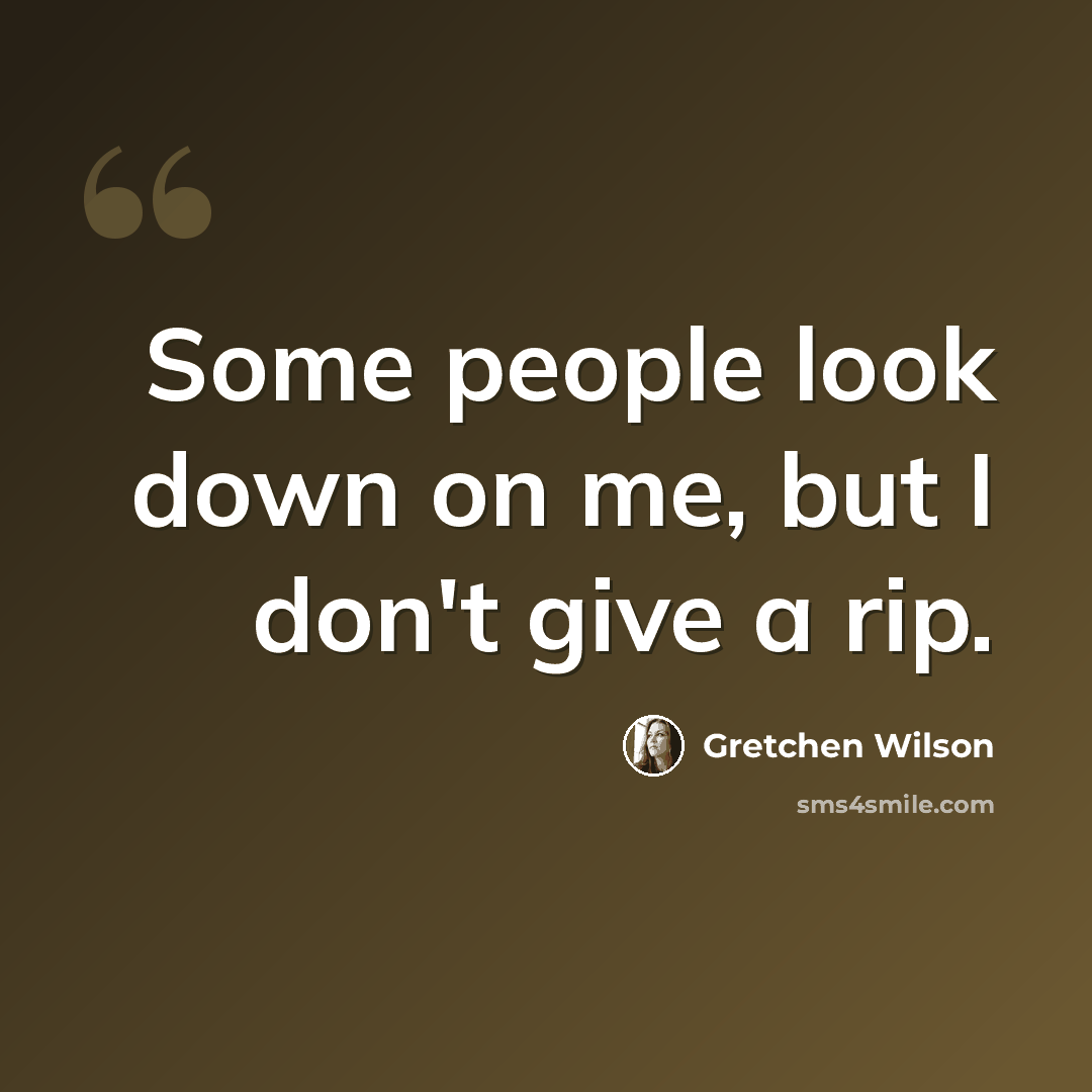 “Some people look down on me, but I don't give a rip.” quote by Gretchen Wilson