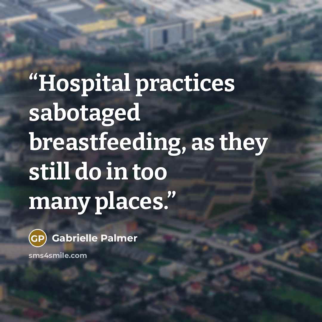 “Hospital practices sabotaged breastfeeding, as they still do in too many places.” quote by Gabrielle Palmer