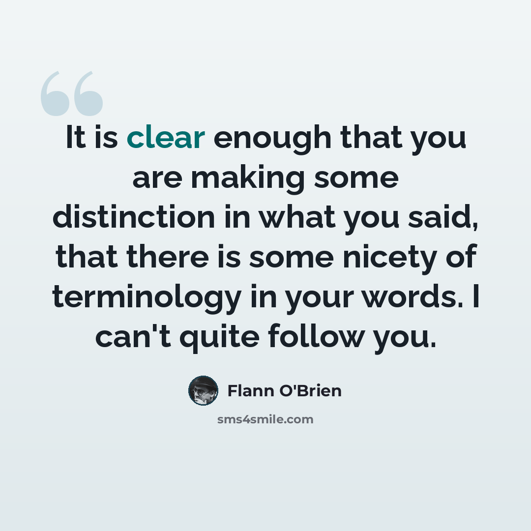 “It is clear enough that you are making some distinction in what you said, that there is some nicety of terminology in your words. I can't quite follow you.” quote by Flann O'Brien