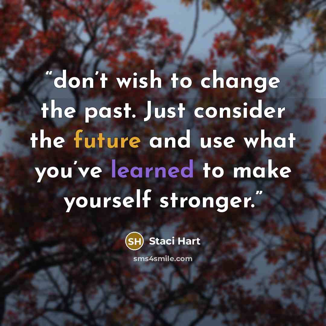 “don’t wish to change the past. Just consider the future and use what you’ve learned to make yourself stronger.” quote by Staci Hart
