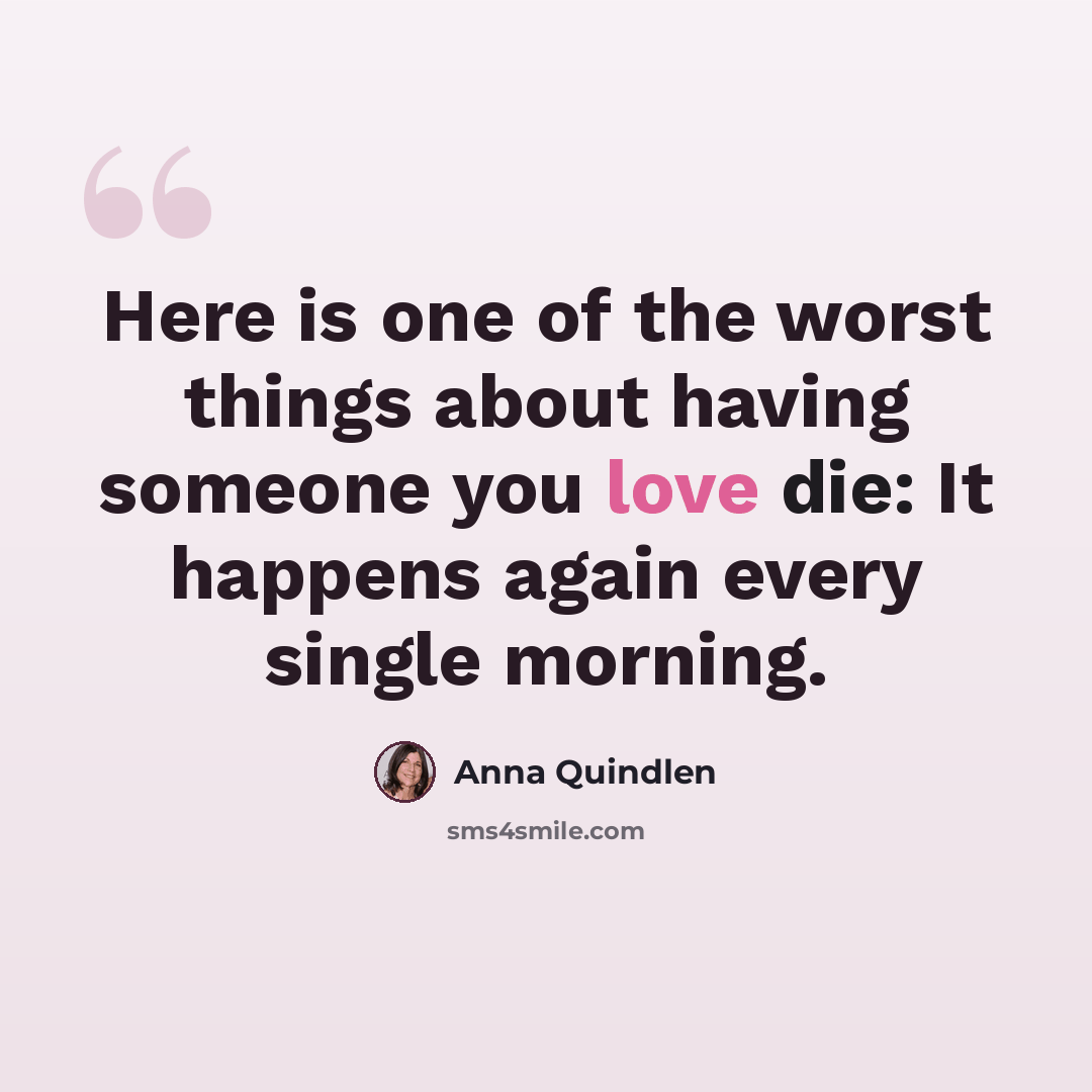 “Here is one of the worst things about having someone you love die: It happens again every single morning.” quote by Anna Quindlen