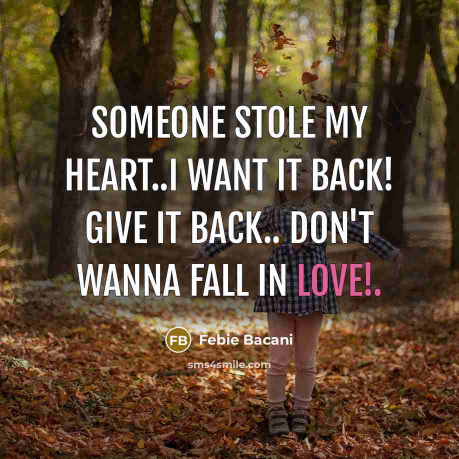 “Someone stole my heart..i want it back! Give it back.. Don't wanna fall in love!.” quote by Febie Bacani