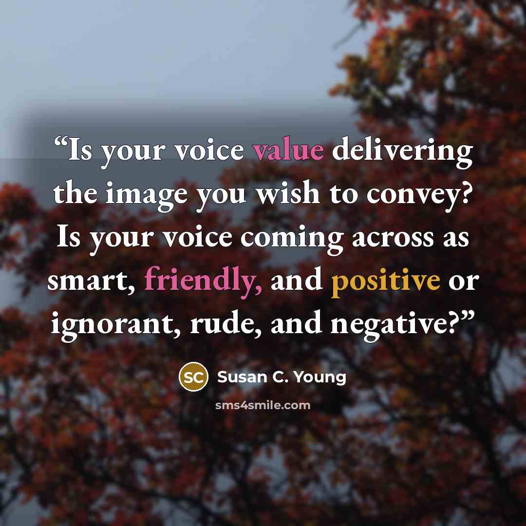 “Is your voice value delivering the image you wish to convey? Is your voice coming across as smart, friendly, and positive or ignorant, rude, and negative?” quote by Susan C. Young