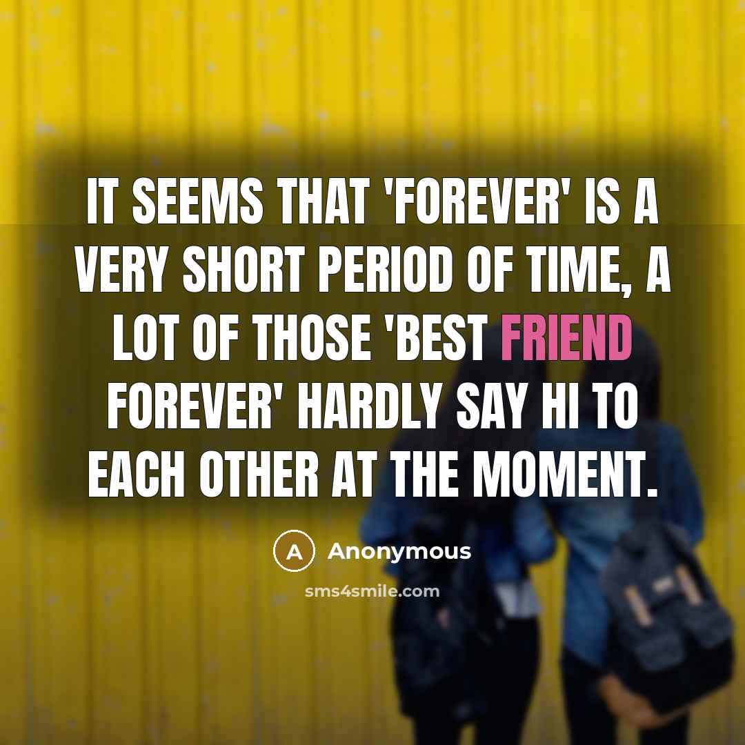 “It seems that 'Forever' is a very short period of time, a lot of those 'Best Friend Forever' hardly say hi to each other at the moment.” quote by Anonymous
