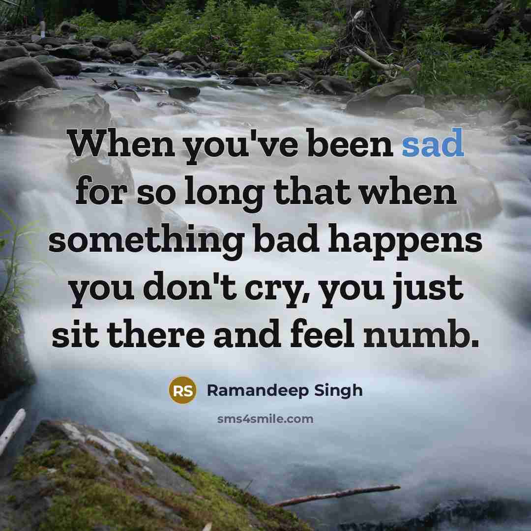 “When you've been sad for so long that when something bad happens you don't cry, you just sit there and feel numb.” quote by Ramandeep Singh