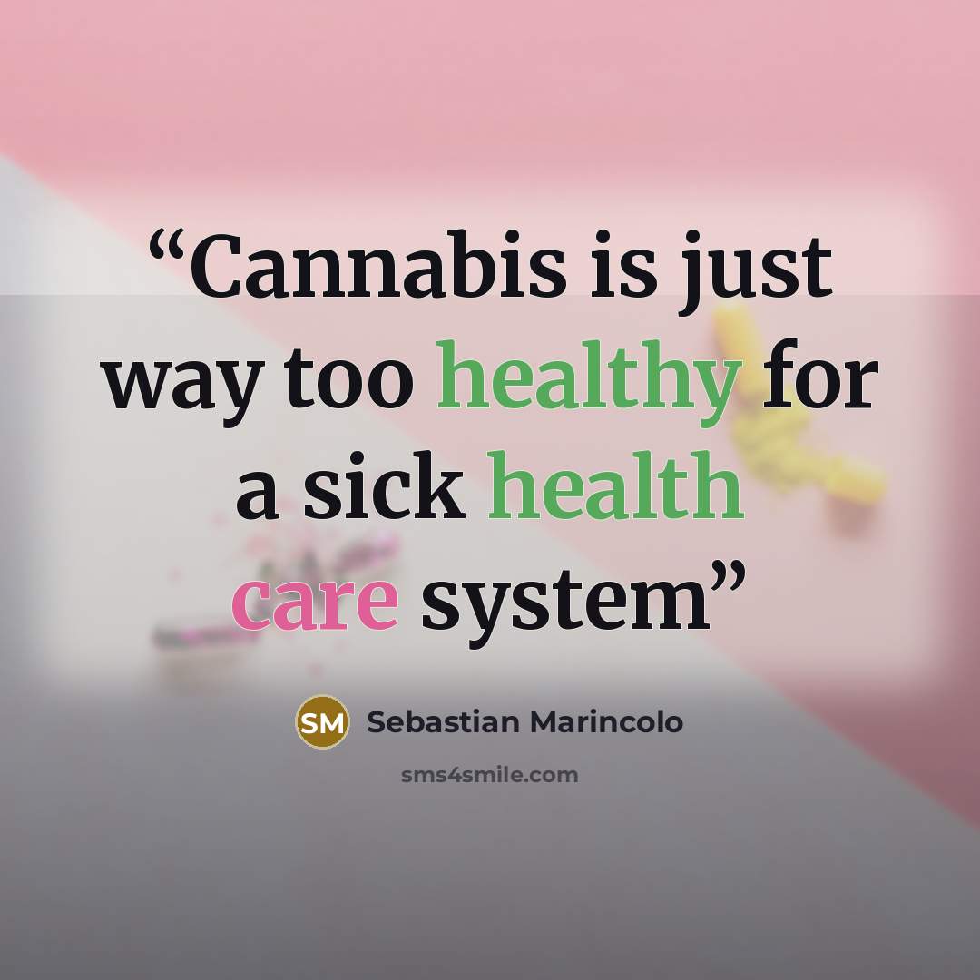 “Cannabis is just way too healthy for a sick health care system” quote by Sebastian Marincolo