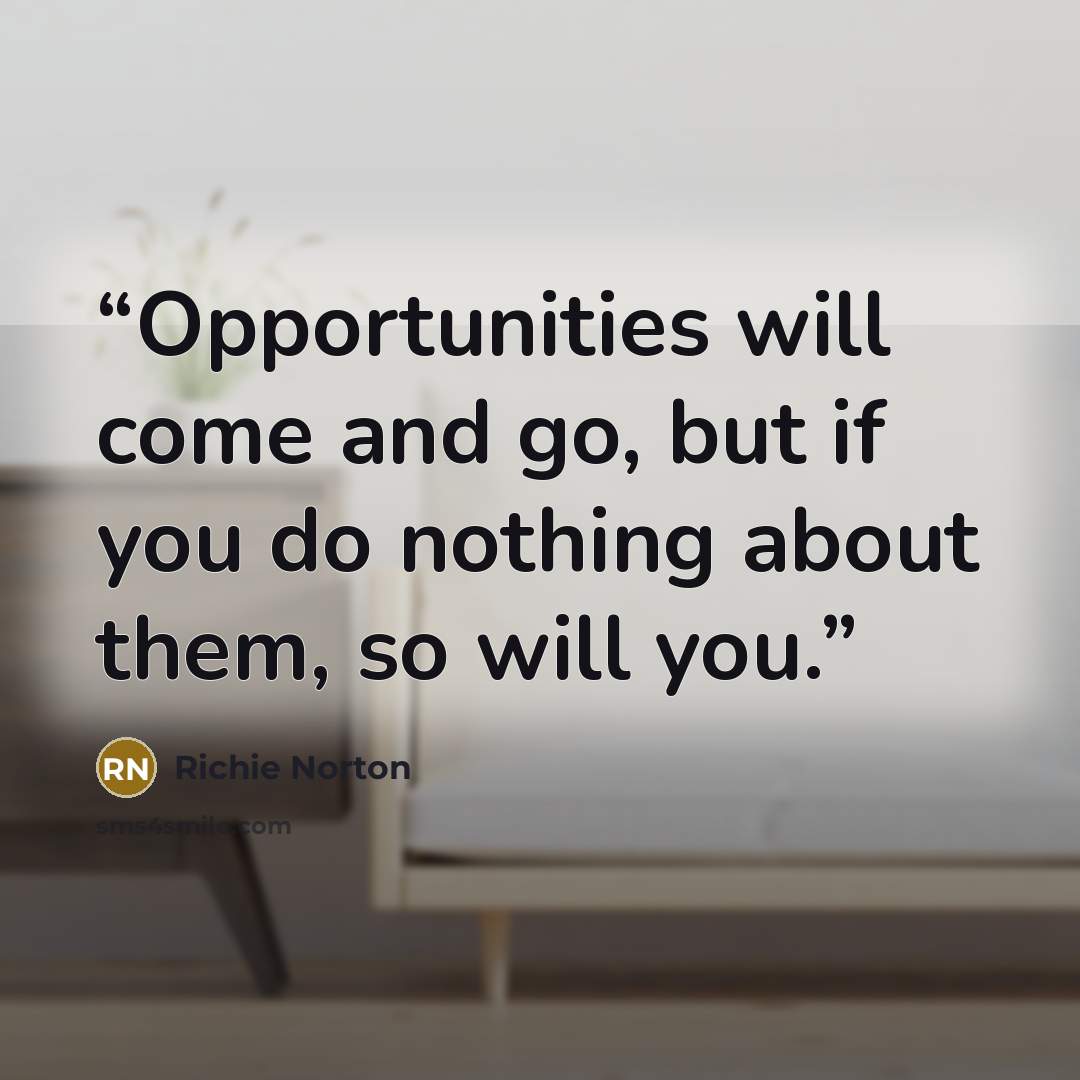 “Opportunities will come and go, but if you do nothing about them, so will you.” quote by Richie Norton