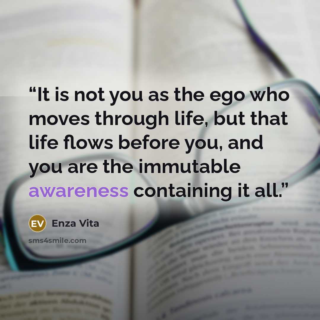“It is not you as the ego who moves through life, but that life flows before you, and you are the immutable awareness containing it all.” quote by Enza Vita