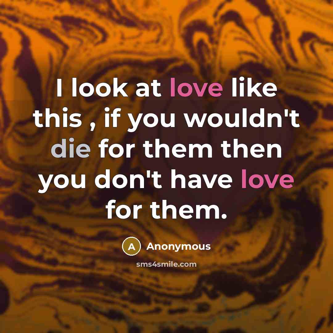 “I look at love like this , if you wouldn't die for them then you don't have love for them.” quote by Anonymous