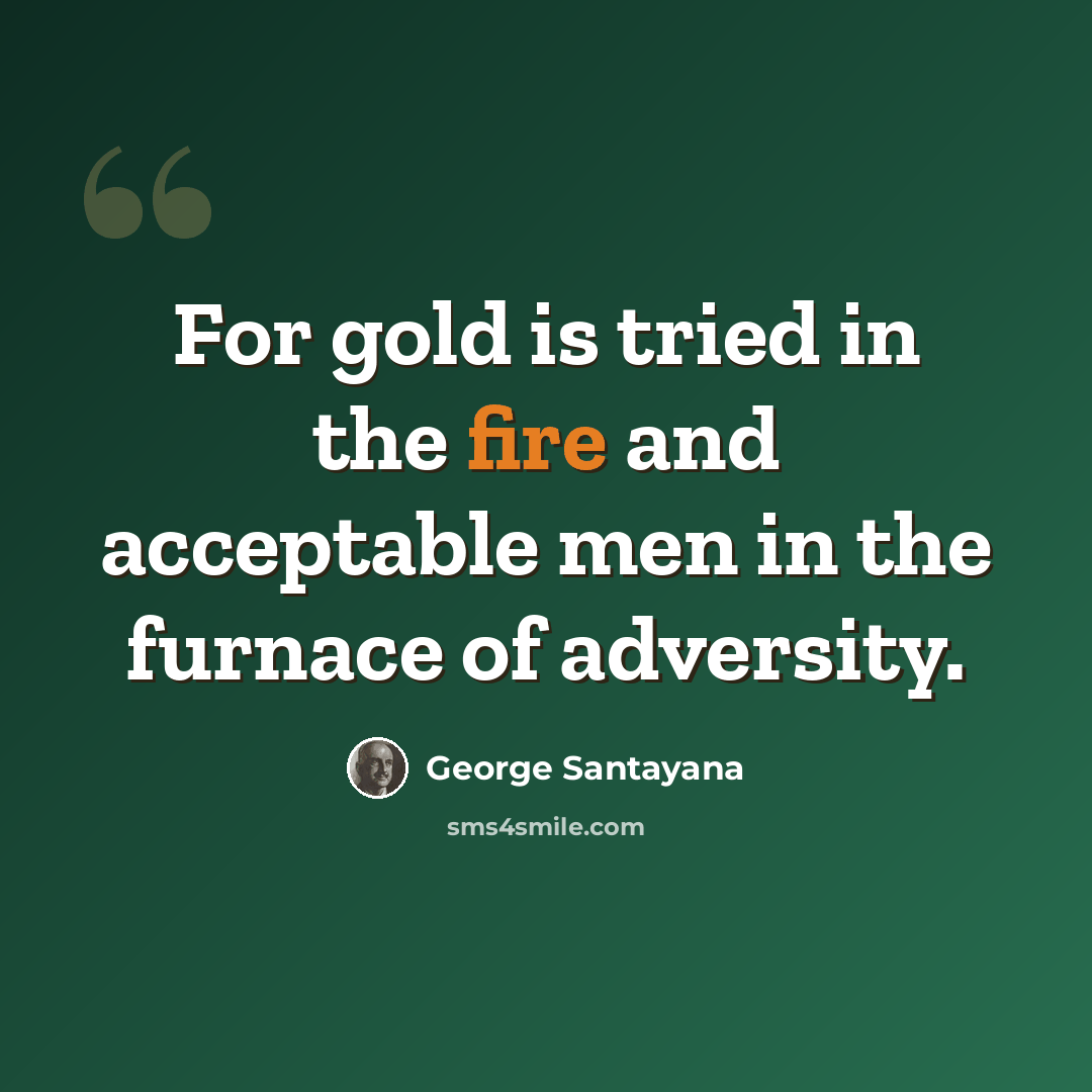 “For gold is tried in the fire and acceptable men in the furnace of adversity.” quote by George Santayana