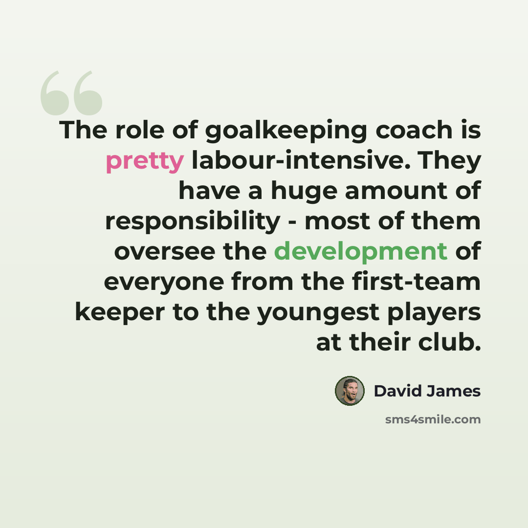 “The role of goalkeeping coach is pretty labour-intensive. They have a huge amount of responsibility - most of them oversee the development of everyone from the first-team keeper to the youngest players at their club.” quote by David James