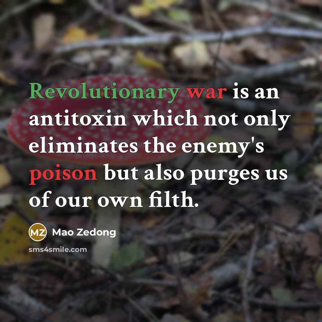 “Revolutionary war is an antitoxin which not only eliminates the enemy's poison but also purges us of our own filth.” quote by Mao Zedong