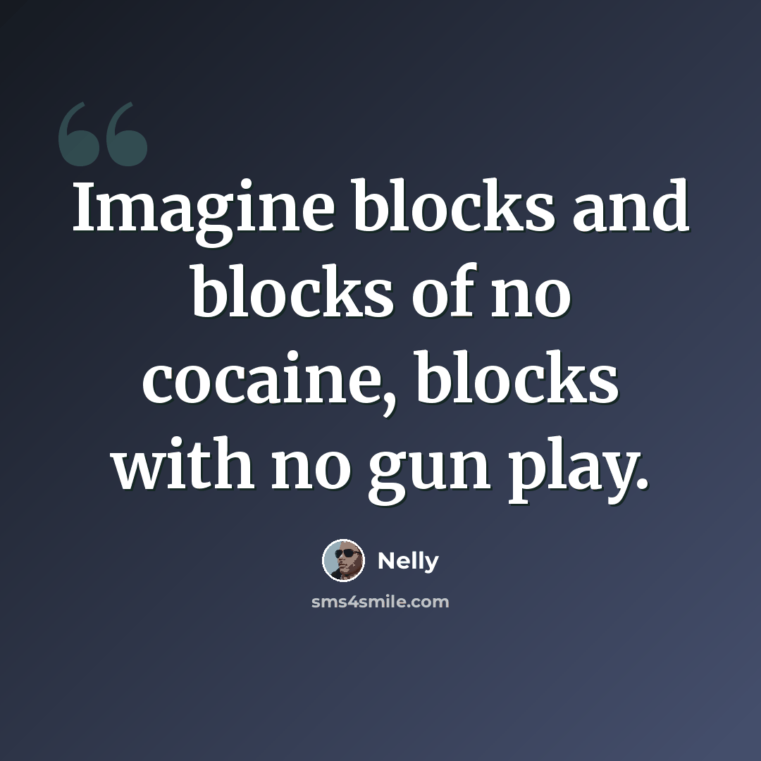 “Imagine blocks and blocks of no cocaine, blocks with no gun play.” quote by Nelly
