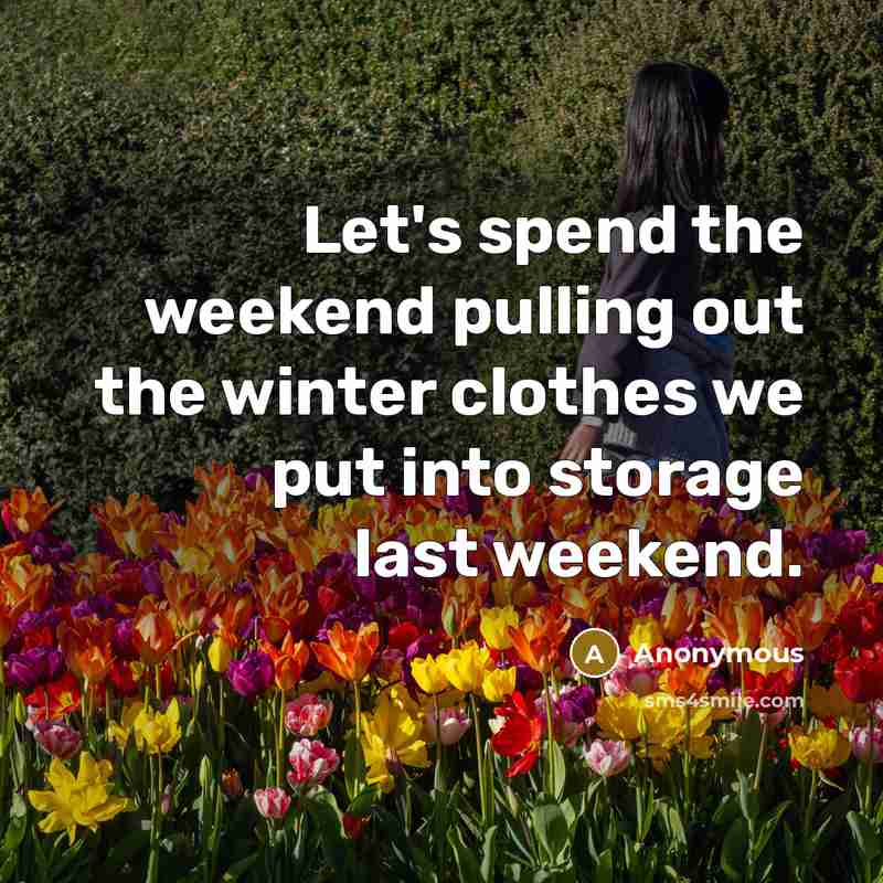 “Let's spend the weekend pulling out the winter clothes we put into storage last weekend.” quote by Anonymous