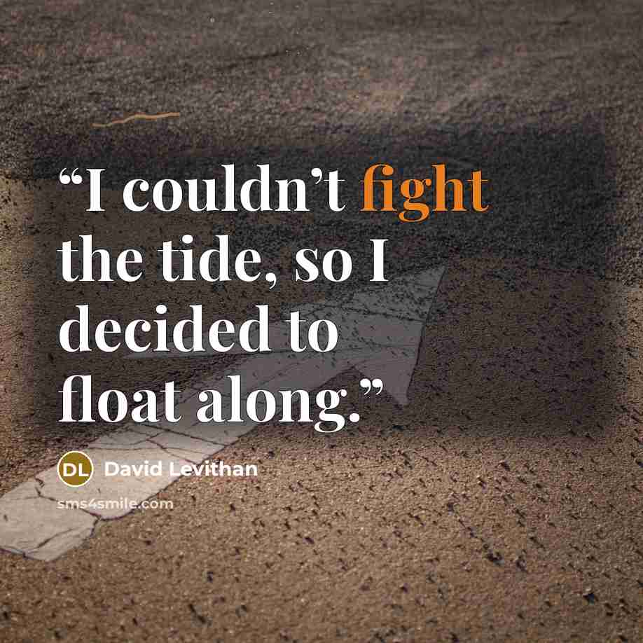 “I couldn’t fight the tide, so I decided to float along.” quote by David Levithan