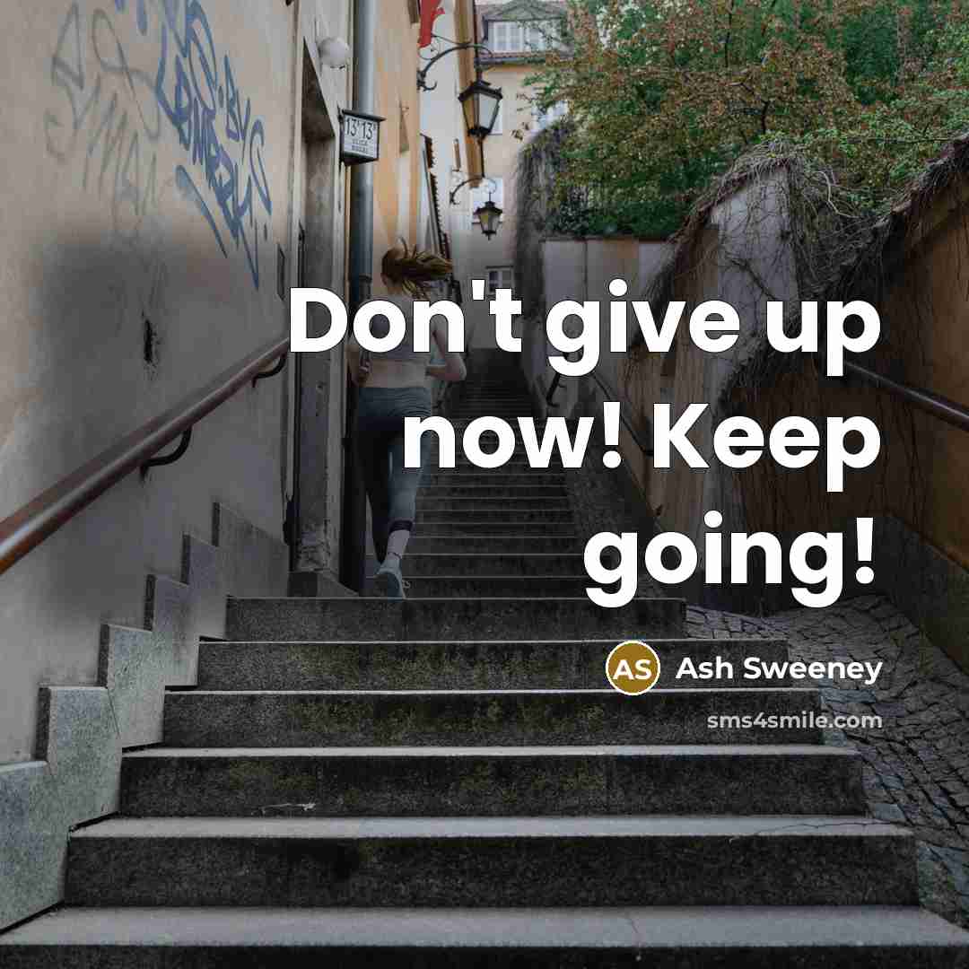 “Don't give up now! Keep going!” quote by Ash Sweeney