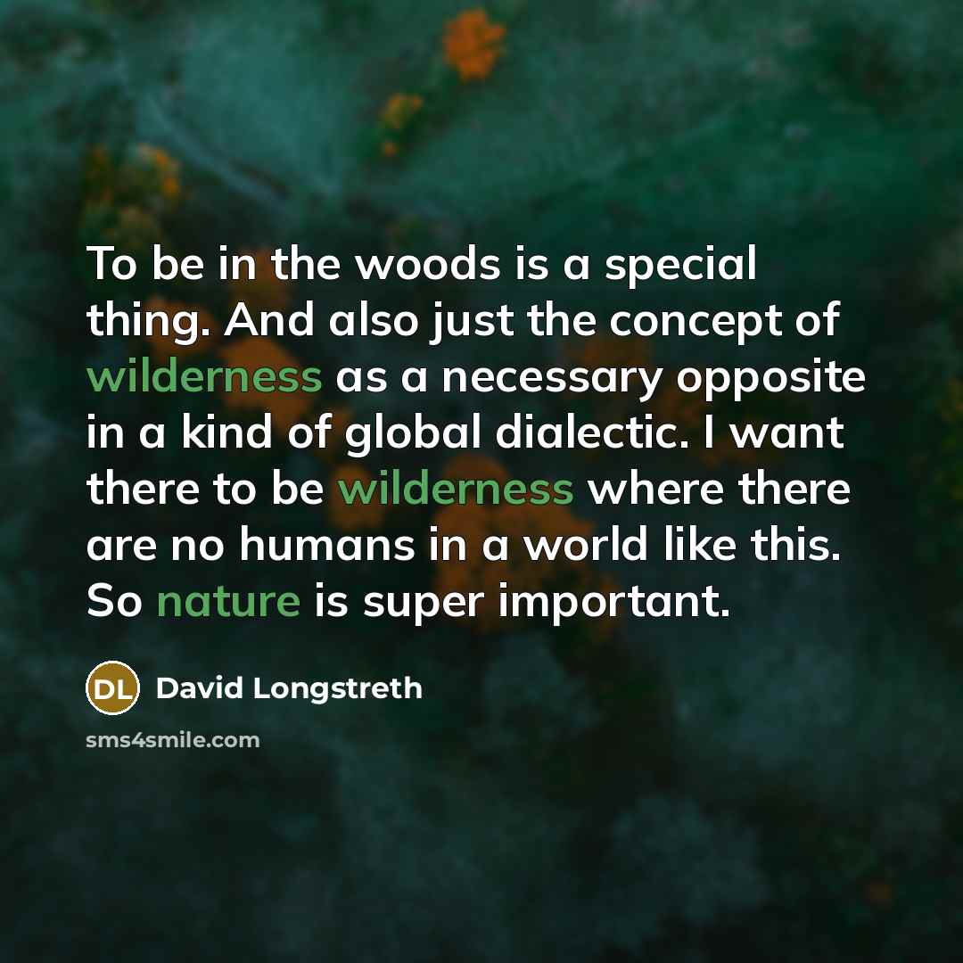 “To be in the woods is a special thing. And also just the concept of wilderness as a necessary opposite in a kind of global dialectic. I want there to be wilderness where there are no humans in a world like this. So nature is super important.” quote by David Longstreth