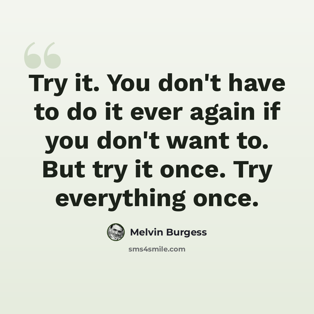“Try it. You don't have to do it ever again if you don't want to. But try it once. Try everything once.” quote by Melvin Burgess