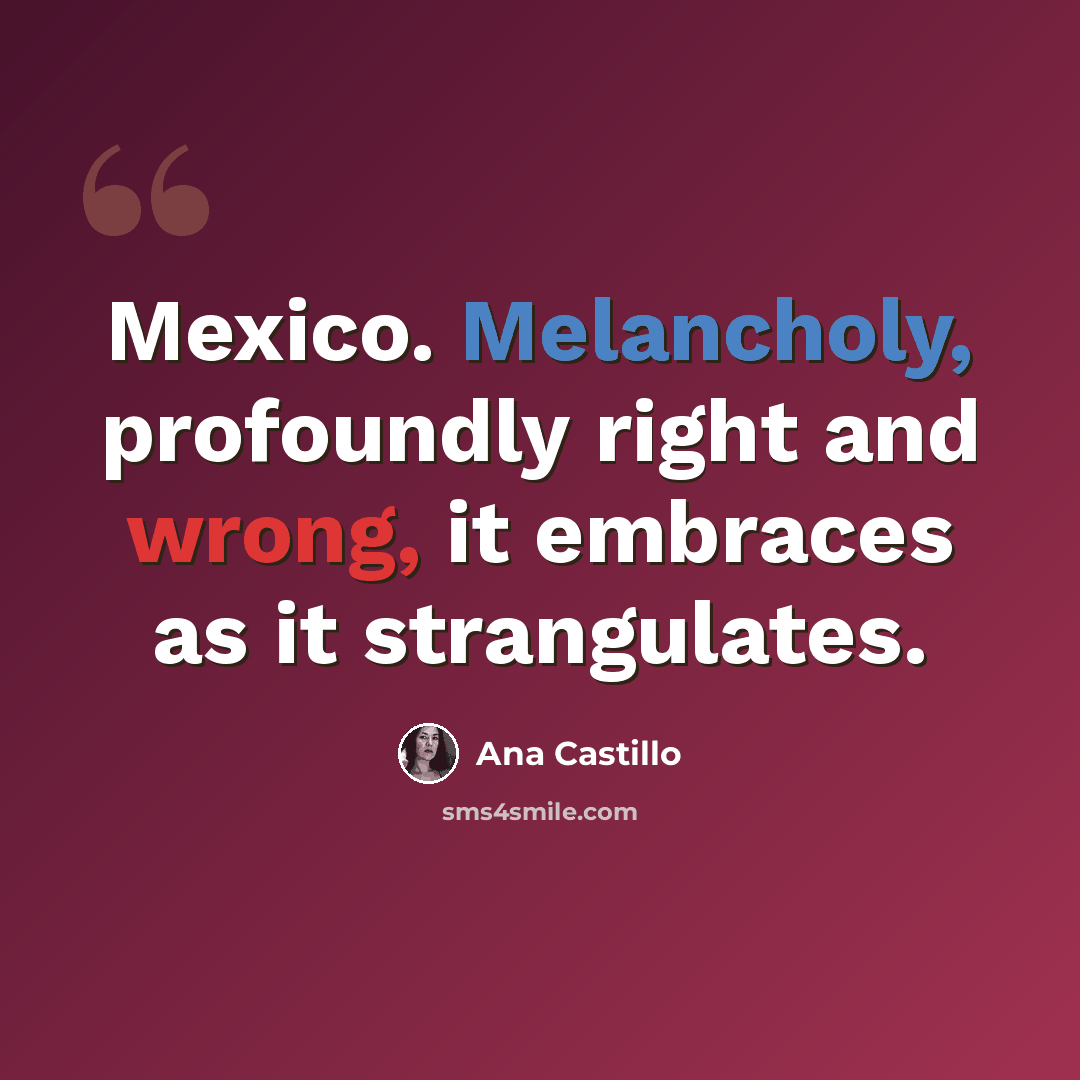 “Mexico. Melancholy, profoundly right and wrong, it embraces as it strangulates.” quote by Ana Castillo