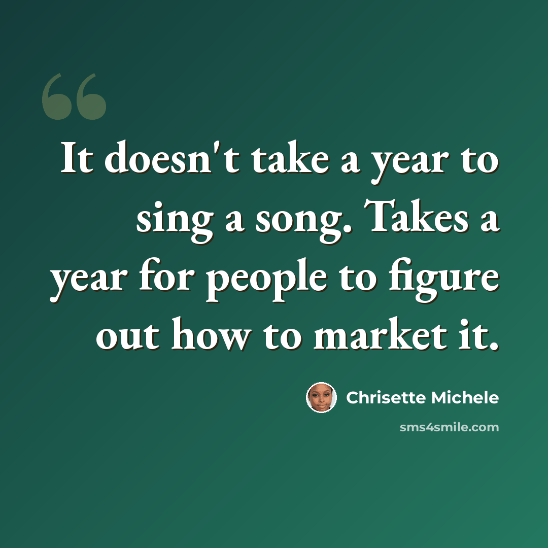 “It doesn't take a year to sing a song. Takes a year for people to figure out how to market it.” quote by Chrisette Michele