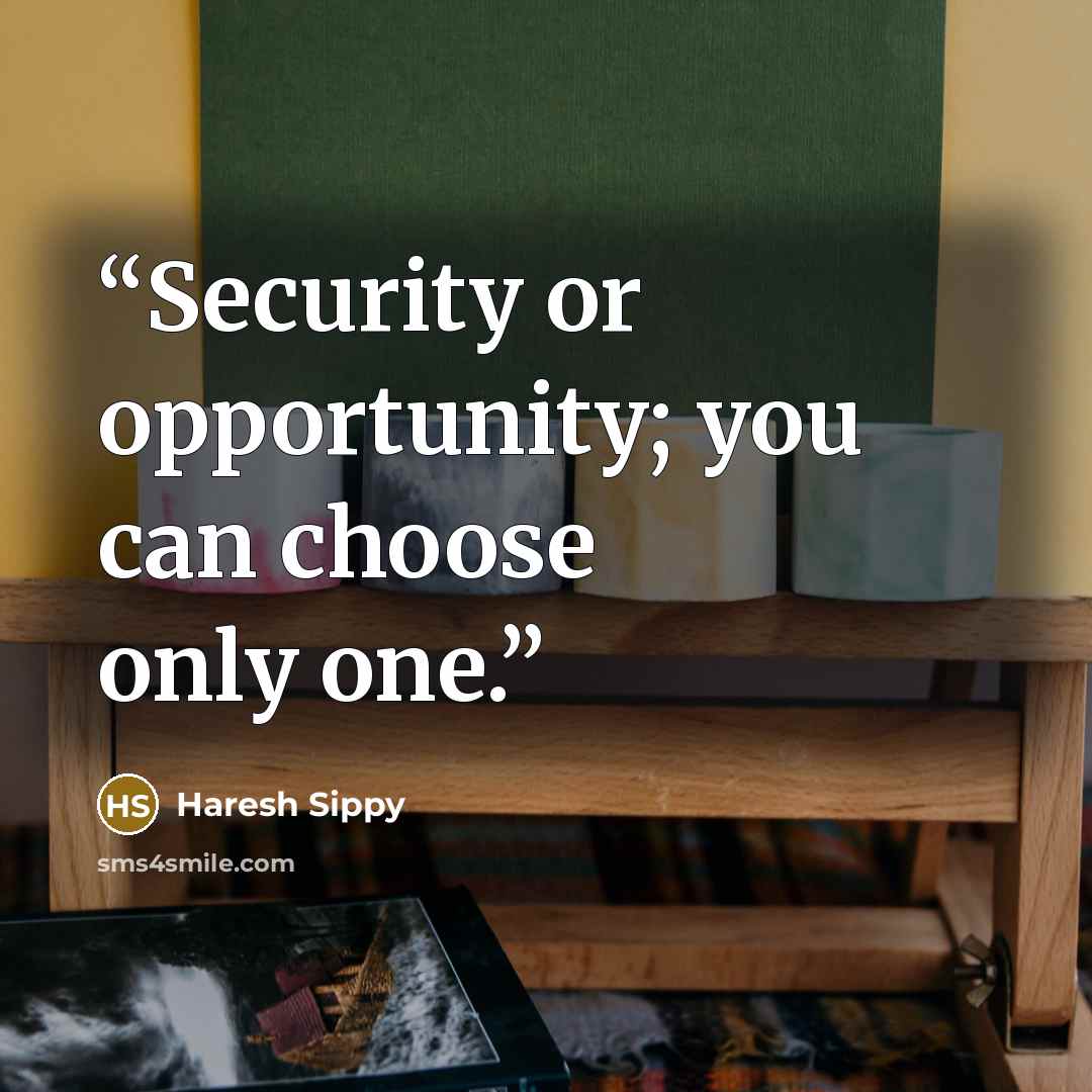 “Security or opportunity; you can choose only one.” quote by Haresh Sippy