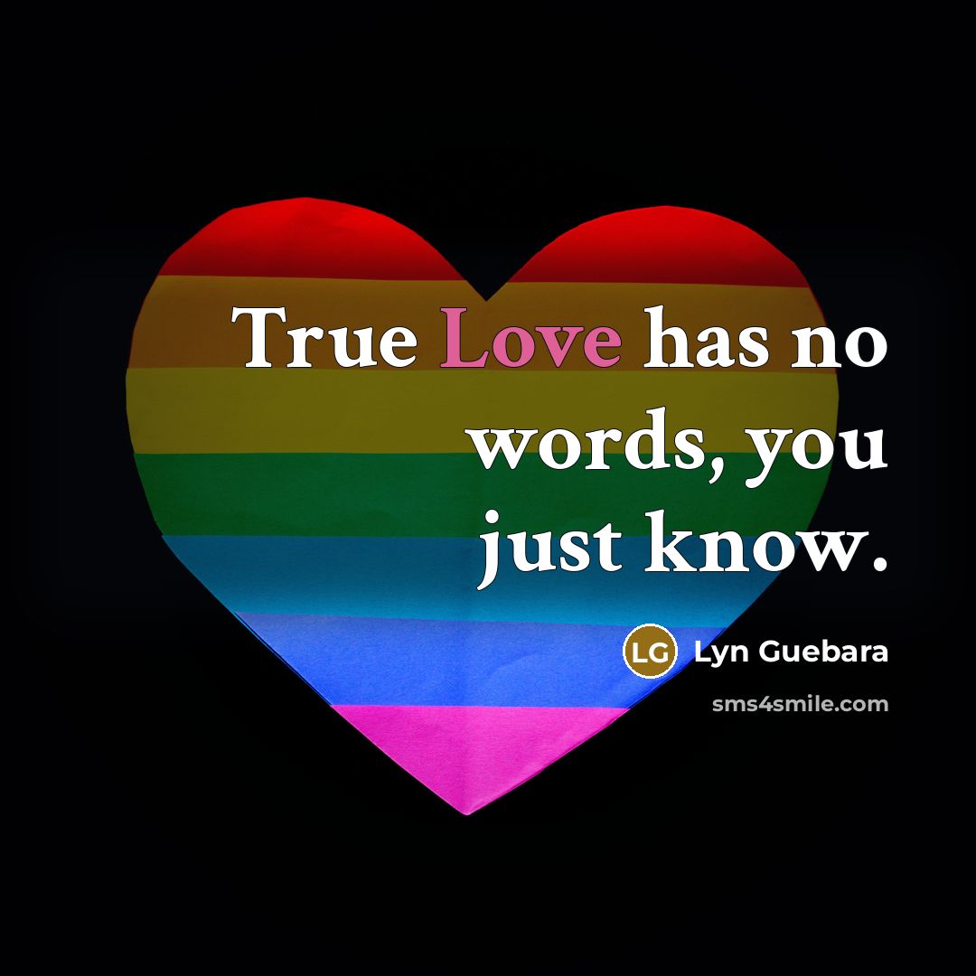“True Love has no words, you just know.” quote by Lyn Guebara