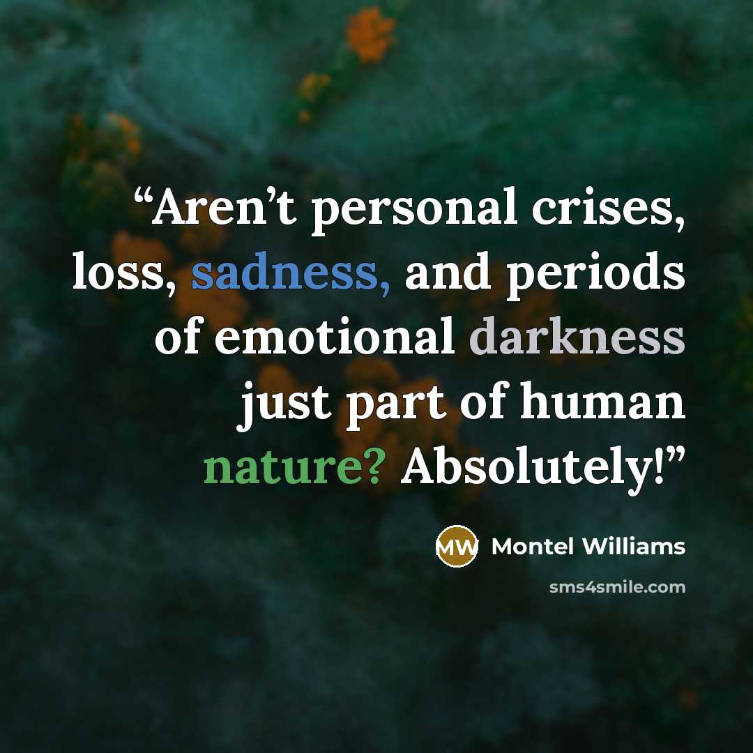 “Aren’t personal crises, loss, sadness, and periods of emotional darkness just part of human nature? Absolutely!” quote by Montel Williams