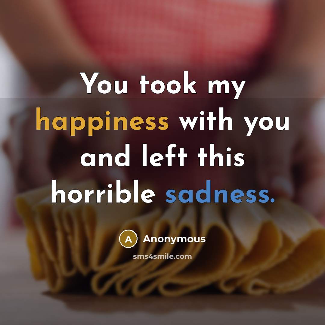“You took my happiness with you and left this horrible sadness.” quote by Anonymous