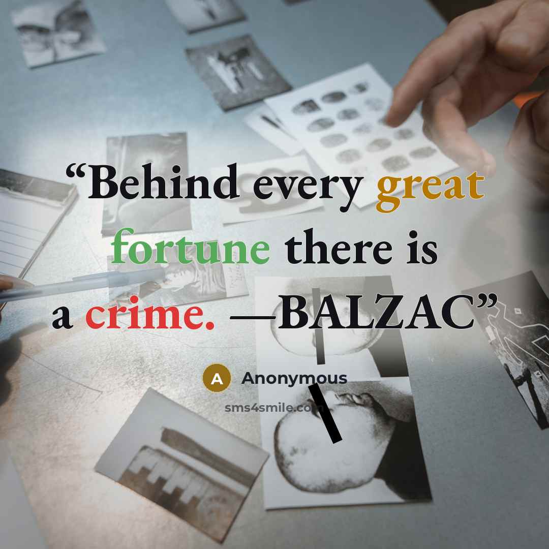 “Behind every great fortune there is a crime. —BALZAC” quote by Anonymous
