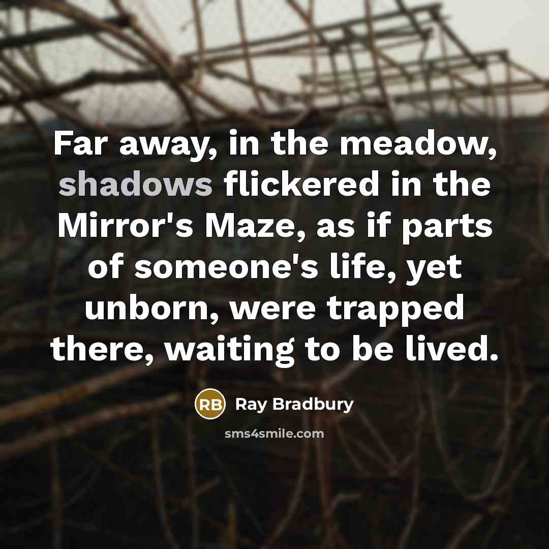 “Far away, in the meadow, shadows flickered in the Mirror's Maze, as if parts of someone's life, yet unborn, were trapped there, waiting to be lived.” quote by Ray Bradbury