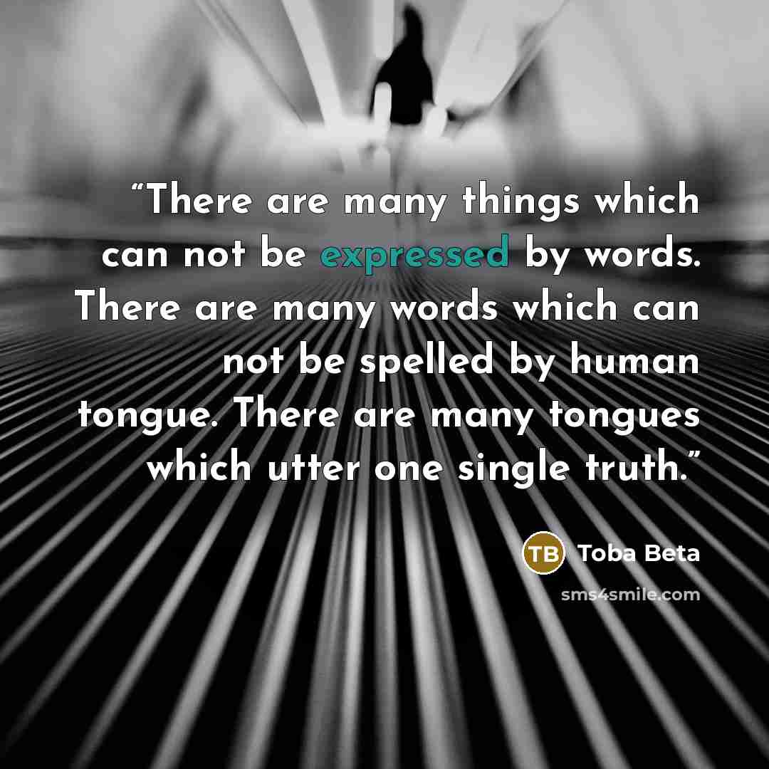 “There are many things which can not be expressed by words. There are many words which can not be spelled by human tongue. There are many tongues which utter one single truth.” quote by Toba Beta