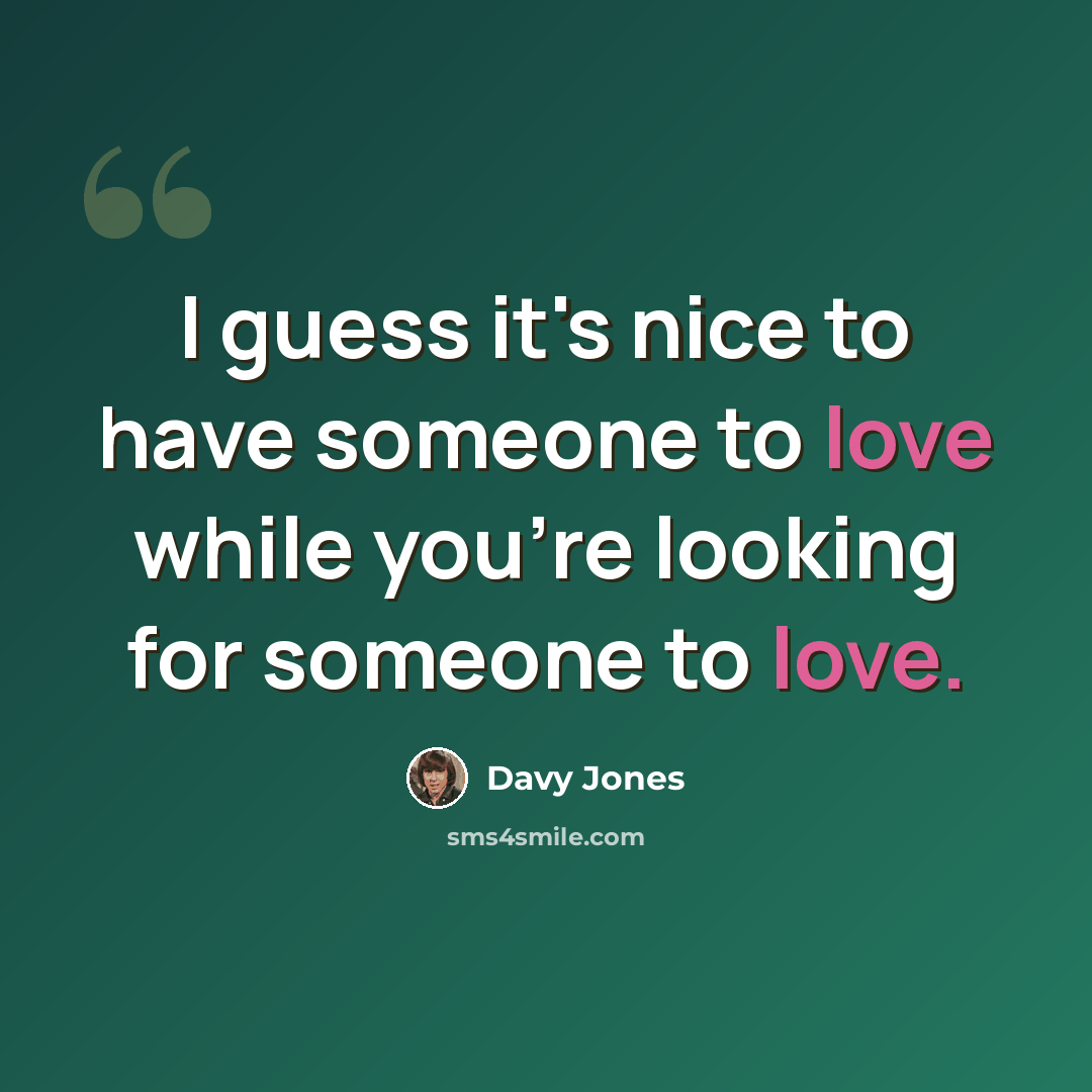 “I guess it's nice to have someone to love while you're looking for someone to love.” quote by Davy Jones