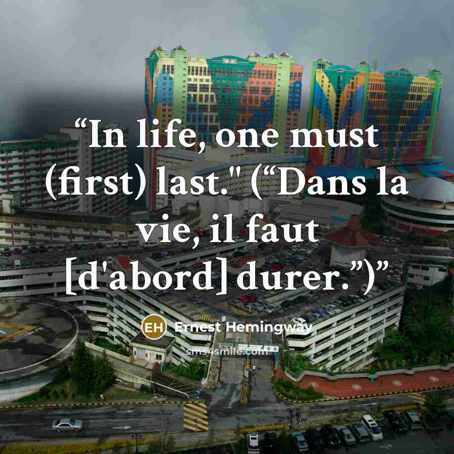 “In life, one must (first) last." (“Dans la vie, il faut [d'abord] durer.”)” quote by Ernest Hemingway