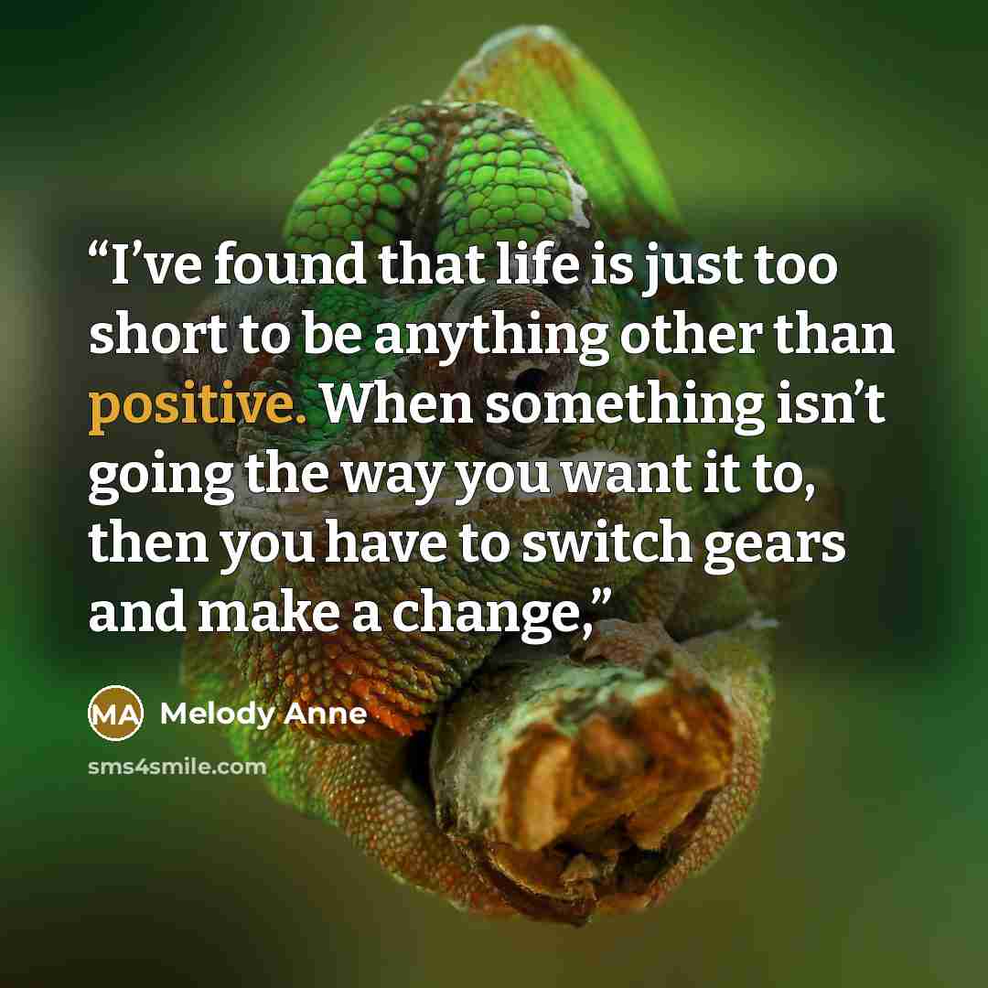 “I’ve found that life is just too short to be anything other than positive. When something isn’t going the way you want it to, then you have to switch gears and make a change,” quote by Melody Anne