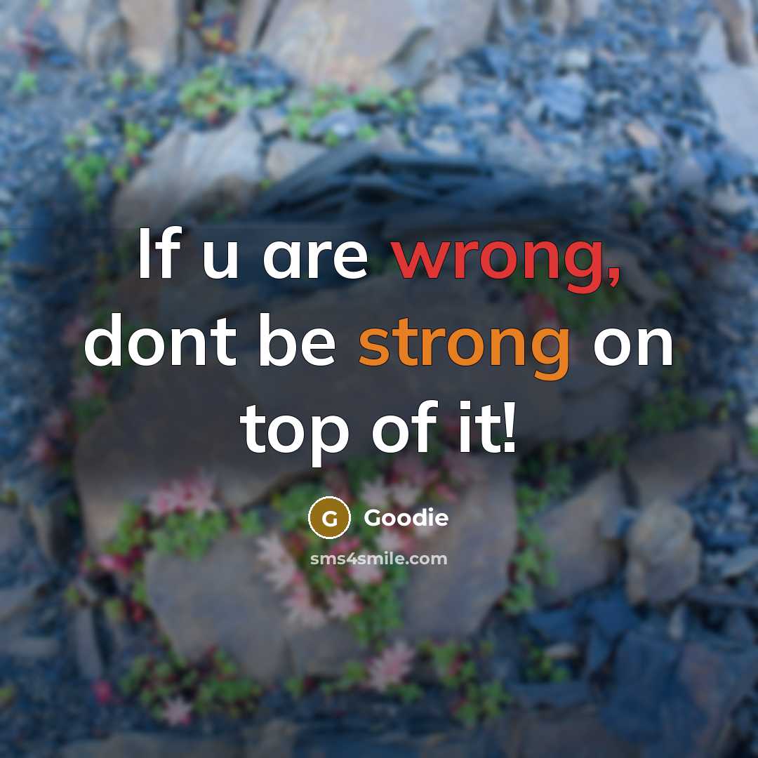 “If u are wrong, dont be strong on top of it!” quote by Goodie