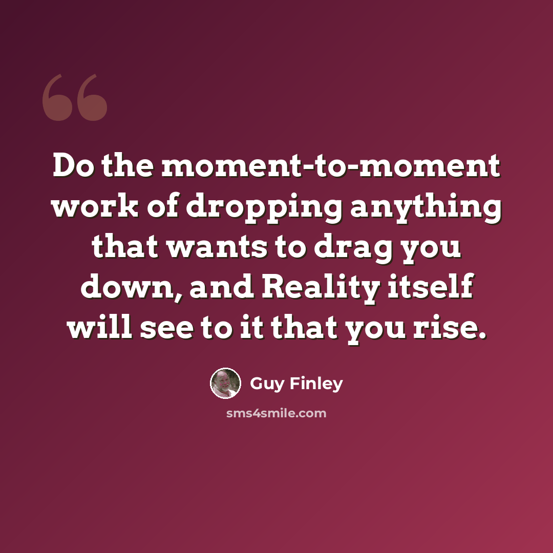 “Do the moment-to-moment work of dropping anything that wants to drag you down, and Reality itself will see to it that you rise.” quote by Guy Finley